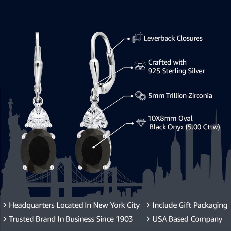 Gem Stone King 4-6 Cttw Leverback Dangle Earrings For Women | Gemstone Birthstone | 925 Sterling Silver | Oval 10X8MM | Trillion 5MM | Elegant Drop Design | Gift for Her Wife Mom - Image 2